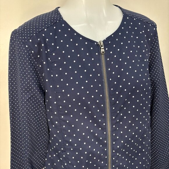 Tommy Hilfiger Jacket Medium Navy Blue Polka Dot Full-Zip Pockets Women's - Picture 2 of 11